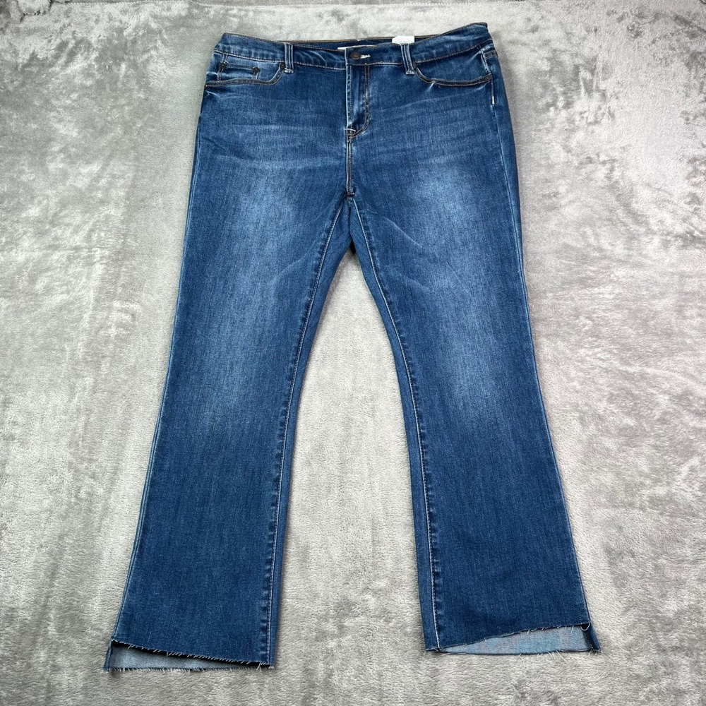 Stetson High Rise Flare Crop Jeans Womens 14 Blue Medium‎ Wash Stretch Raw Hem
